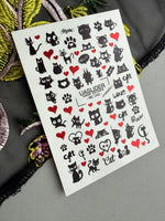 Cat Nail Decals — Black Cats & Red Hearts, Meow | MC-042 - UASLIDER