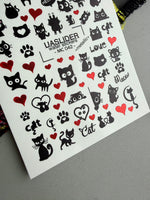Cat Nail Decals — Black Cats & Red Hearts, Meow | MC-042 - UASLIDER