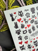 Cat Nail Decals — Black Cats & Red Hearts, Meow | MC-042 - UASLIDER