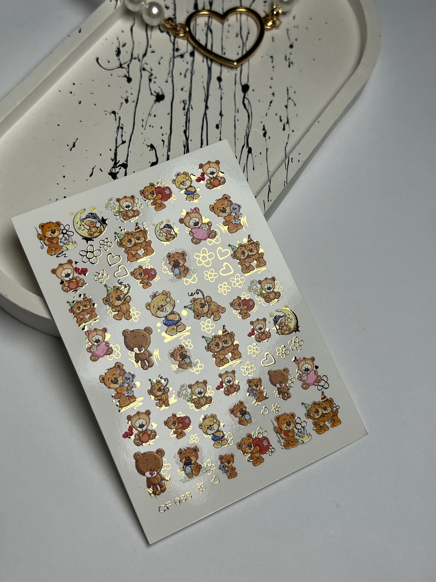 Nálepka na nehty CF-088 | Roztomilá vodní nálepka na nehty s medvídkem | Narozeniny, láska a ospalí medvídci