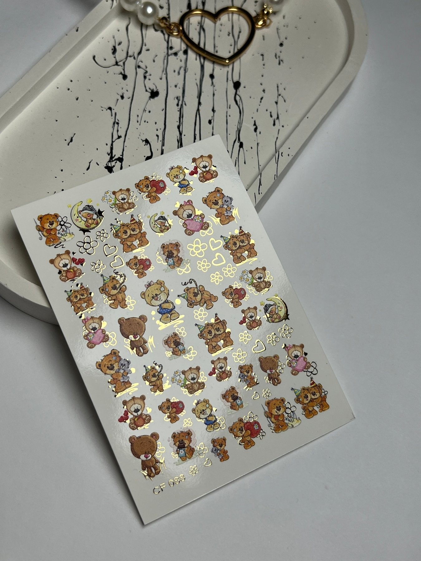 Nail Water Decal CF-088 | Cute Teddy Bear Water Slide Nail Decals | Birthday, Love & Sleepy Bears - UASLIDER