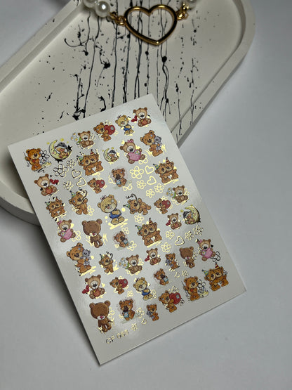 Nálepka na nehty CF-088 | Roztomilá vodní nálepka na nehty s medvídkem | Narozeniny, láska a ospalí medvídci
