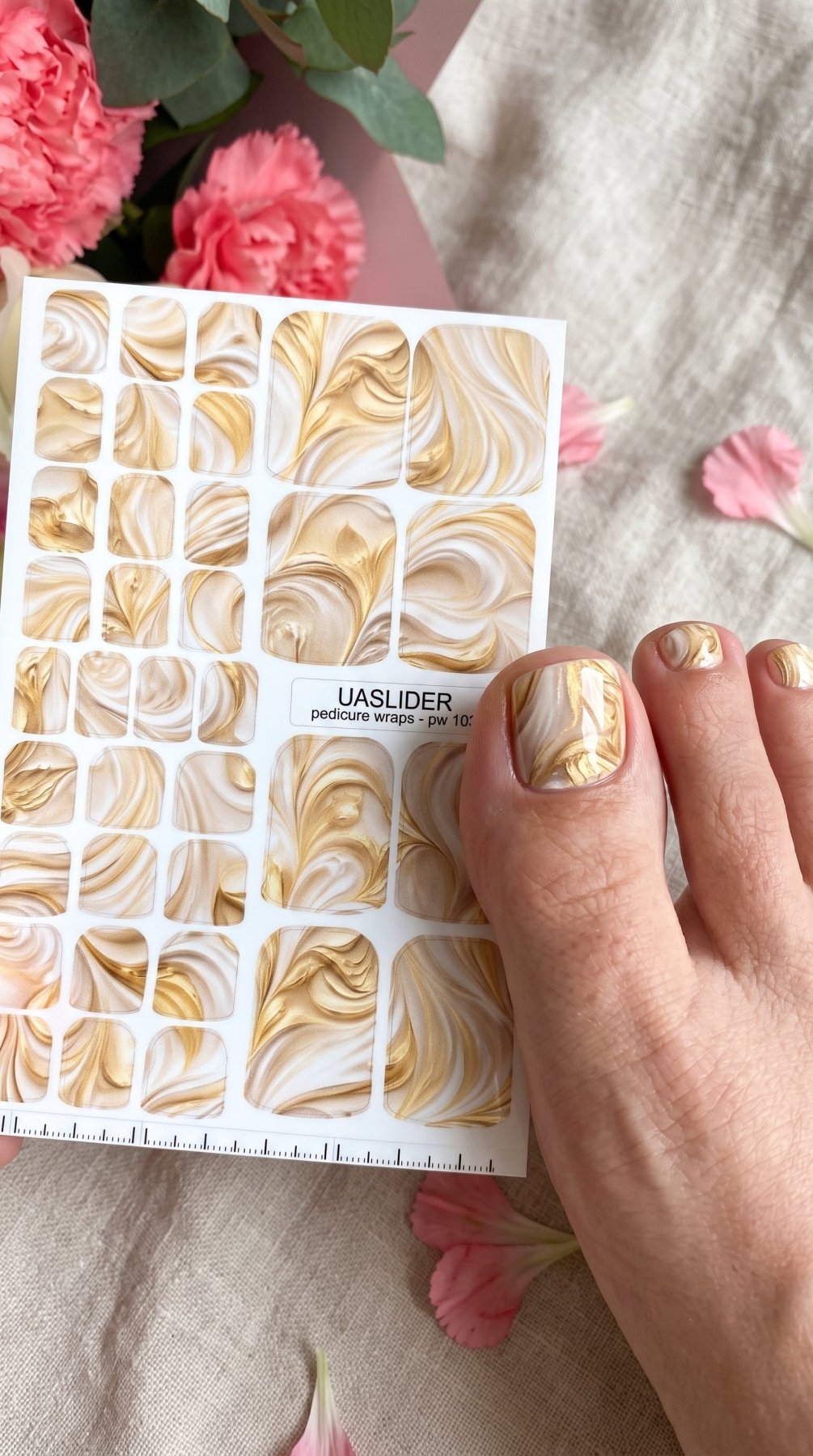 Champagne Marble Pedicure Wraps — Pearly Flowing Swirls | pw-103 - UASLIDER