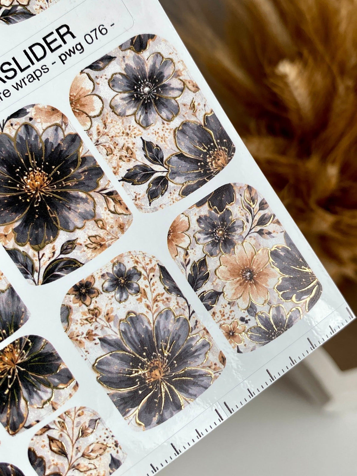 Charcoal Floral Pedicure Wraps — Beige & Gold Foil | pwg-076 - UASLIDER