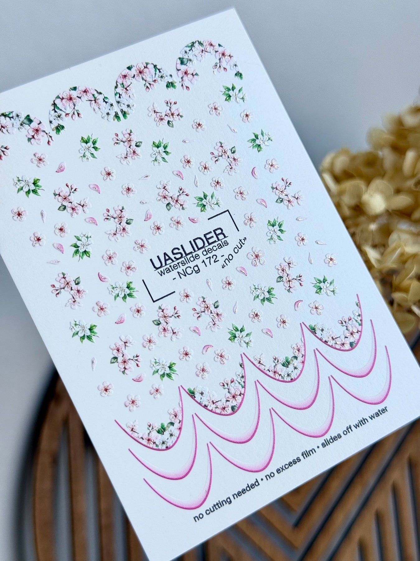 Cherry Blossom Nail Decals — Pink Floral & French Tips | NCg-172 - UASLIDER