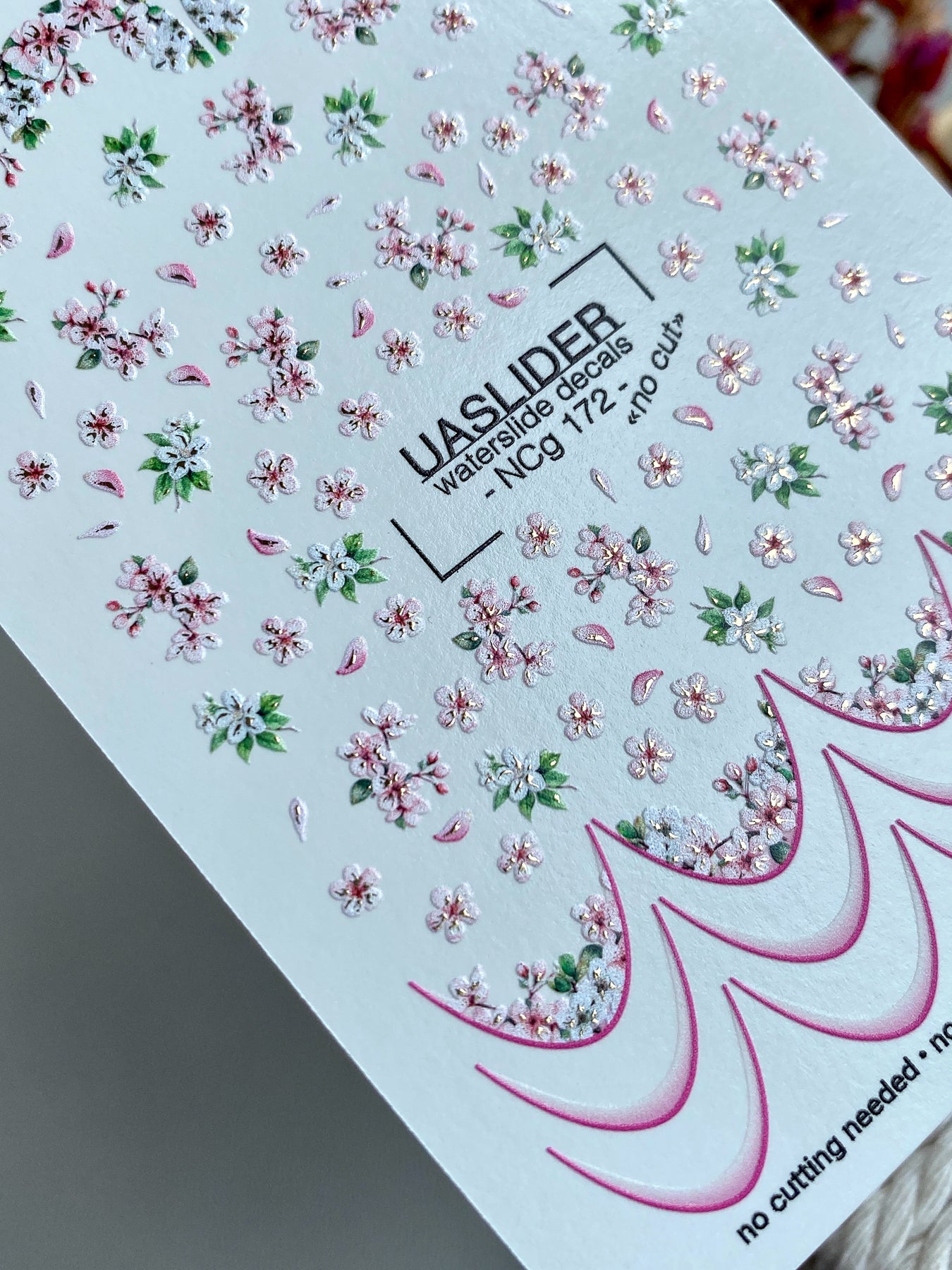 Cherry Blossom Nail Decals — Pink Floral & French Tips | NCg-172 - UASLIDER