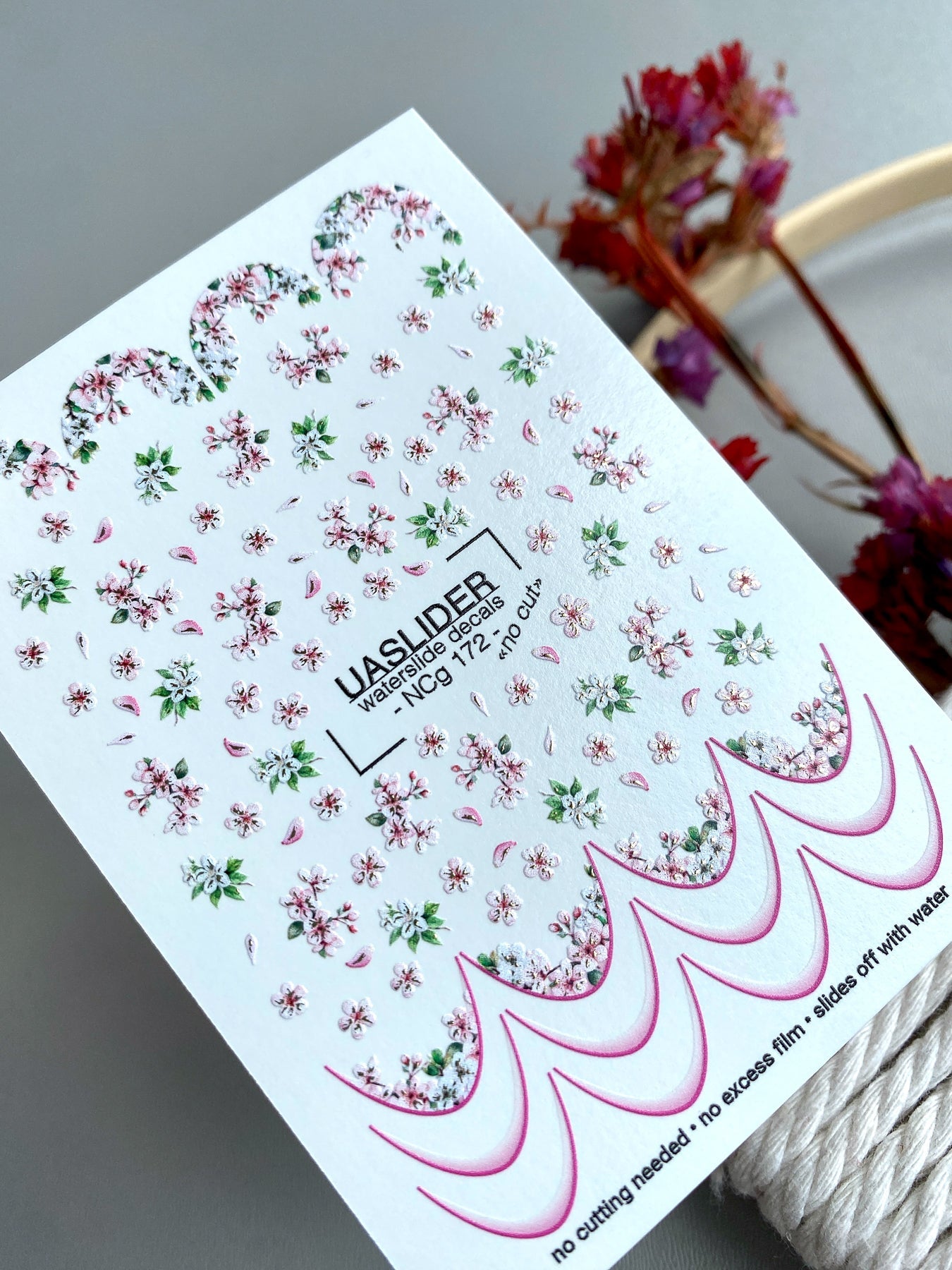 Cherry Blossom Nail Decals — Pink Floral & French Tips | NCg-172 - UASLIDER