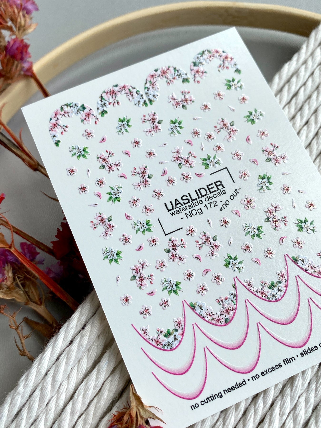 Cherry Blossom Nail Decals — Pink Floral & French Tips | NCg-172 - UASLIDER