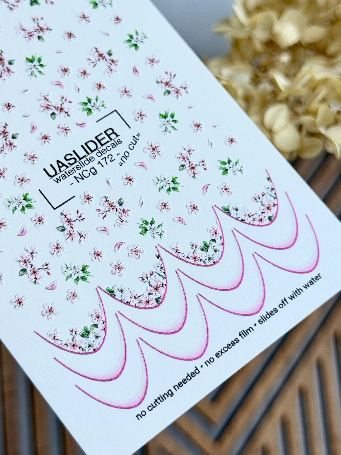 Cherry Blossom Nail Decals — Pink Floral & French Tips | NCg-172 - UASLIDER