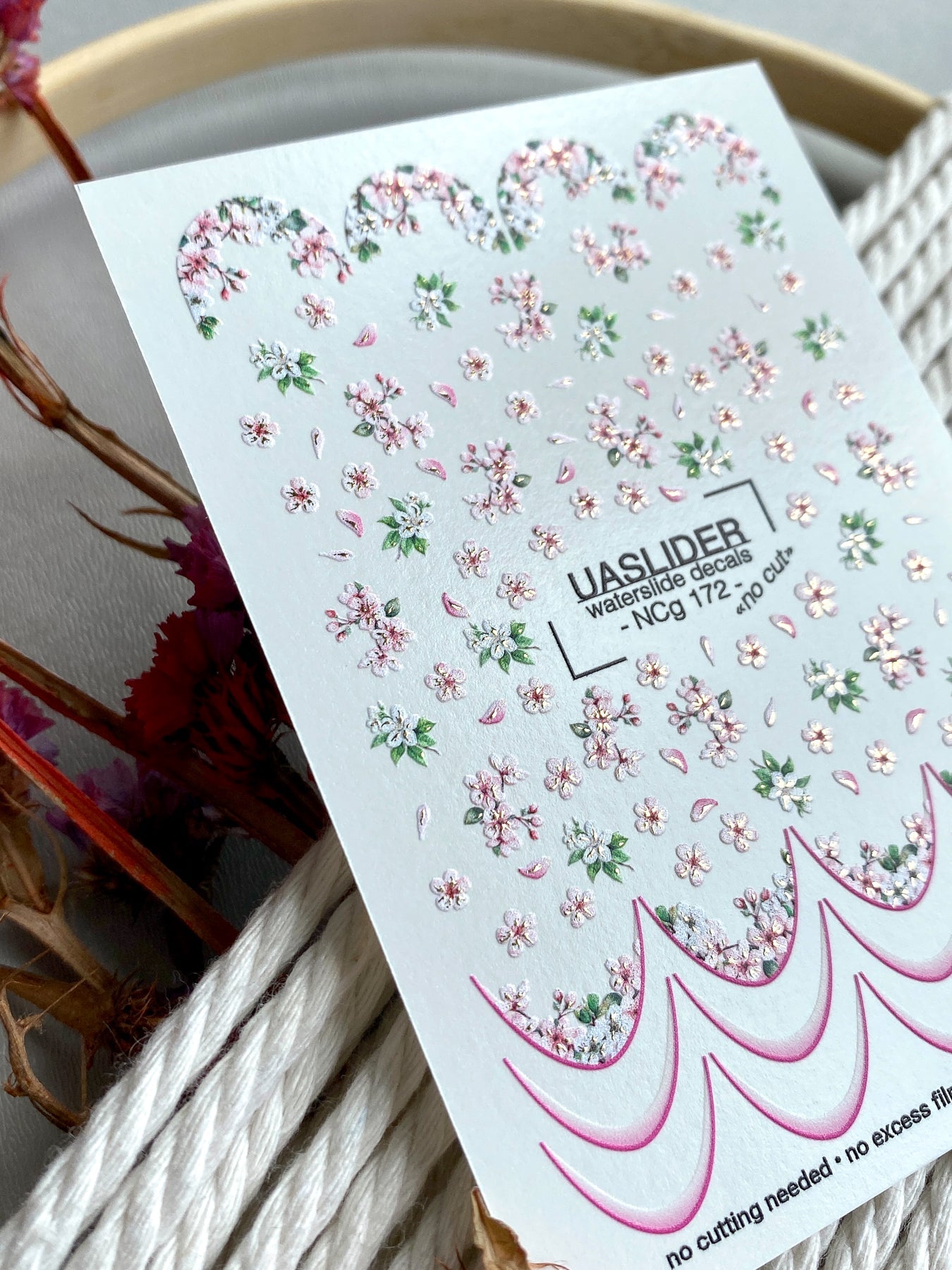 Cherry Blossom Nail Decals — Pink Floral & French Tips | NCg-172 - UASLIDER