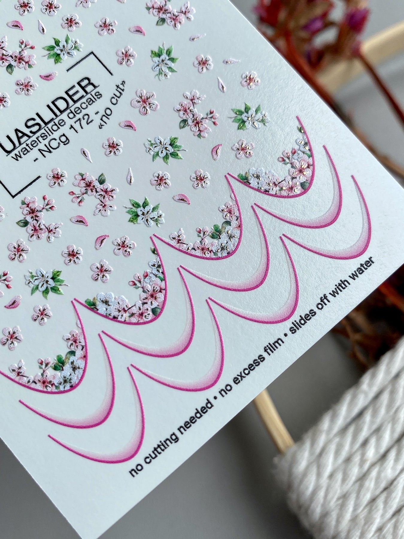 Cherry Blossom Nail Decals — Pink Floral & French Tips | NCg-172 - UASLIDER