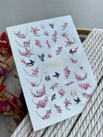 Cherry Blossom Nail Decals — Sakura, Swallows & Gold Foil | CF-843 - UASLIDER