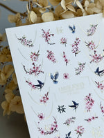 Cherry Blossom Nail Decals — Sakura, Swallows & Gold Foil | CF-843 - UASLIDER