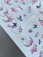 Cherry Blossom Nail Decals — Sakura, Swallows & Gold Foil | CF-843 - UASLIDER