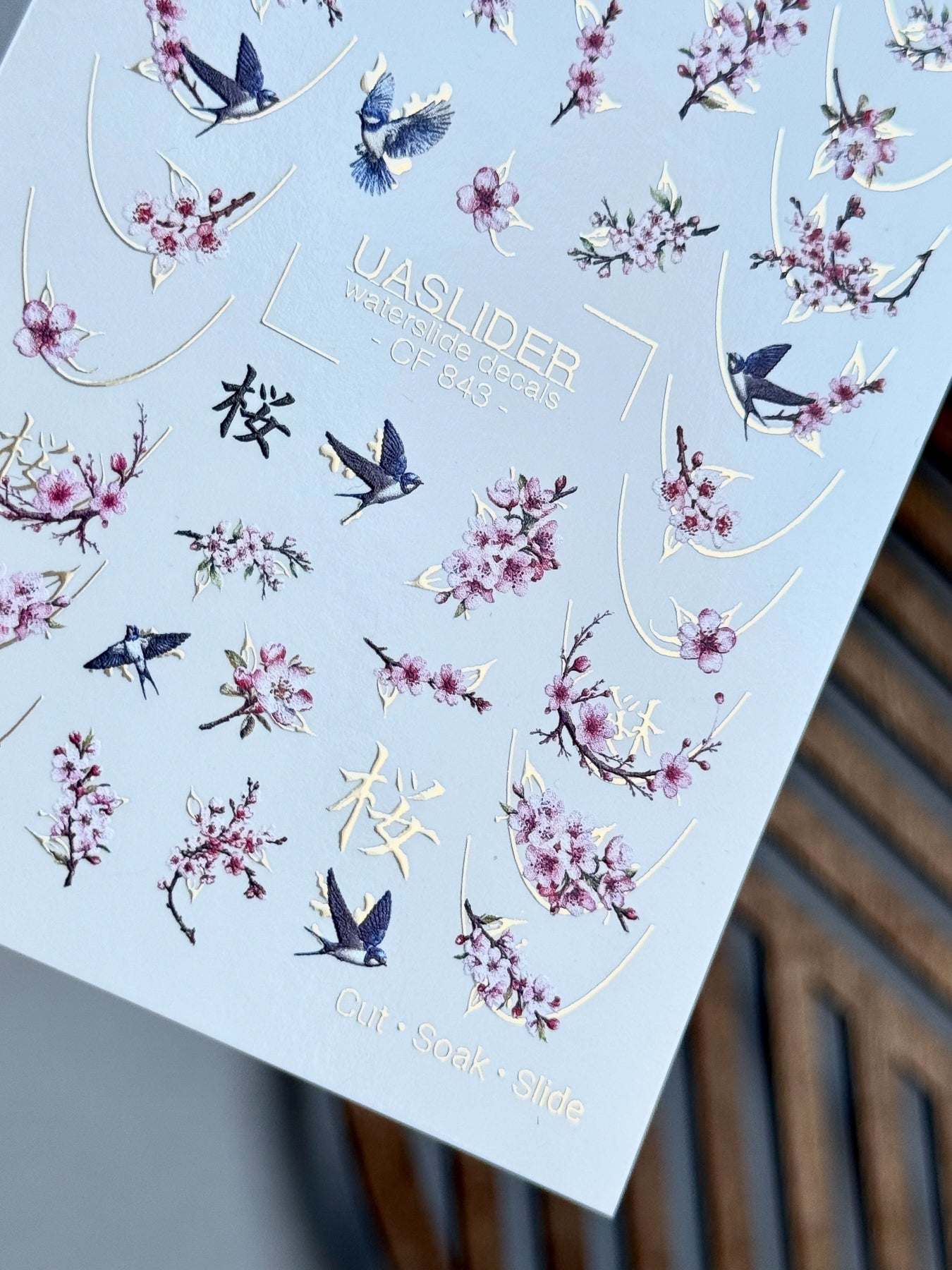 Cherry Blossom Nail Decals — Sakura, Swallows & Gold Foil | CF-843 - UASLIDER