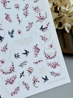 Cherry Blossom Nail Decals — Sakura, Swallows & Gold Foil | CF-843 - UASLIDER