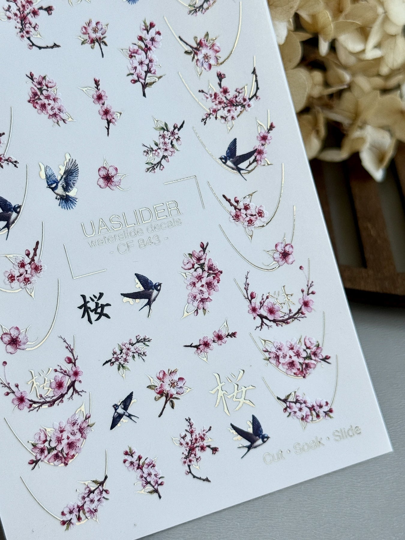 Cherry Blossom Nail Decals — Sakura, Swallows & Gold Foil | CF-843 - UASLIDER