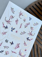 Cherry Blossom Nail Decals — Sakura, Swallows & Gold Foil | CF-843 - UASLIDER