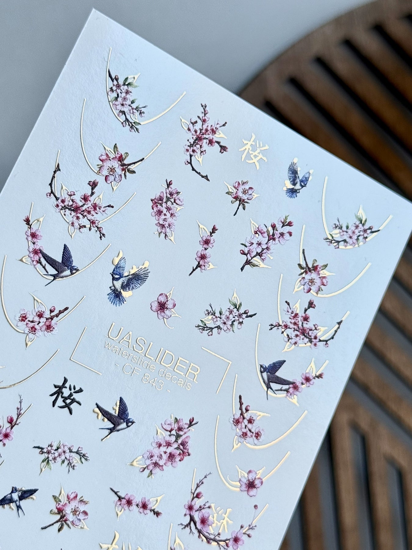 Cherry Blossom Nail Decals — Sakura, Swallows & Gold Foil | CF-843 - UASLIDER
