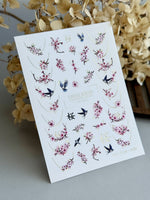 Cherry Blossom Nail Decals — Sakura, Swallows & Gold Foil | CF-843 - UASLIDER