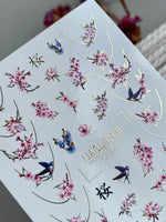 Cherry Blossom Nail Decals — Sakura, Swallows & Gold Foil | CF-843 - UASLIDER