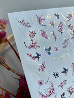 Cherry Blossom Nail Decals — Sakura, Swallows & Gold Foil | CF-843 - UASLIDER