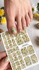 Cherry Blossom Pedicure Nail Wraps — White Blooms on Sage Texture | PW-068 - UASLIDER