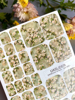 Cherry Blossom Pedicure Nail Wraps — White Blooms on Sage Texture | PW-068 - UASLIDER