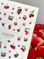 Cherry Nail Decals — Red Cherries with Gold Foil Splashes | CF - 865 - UASLIDER