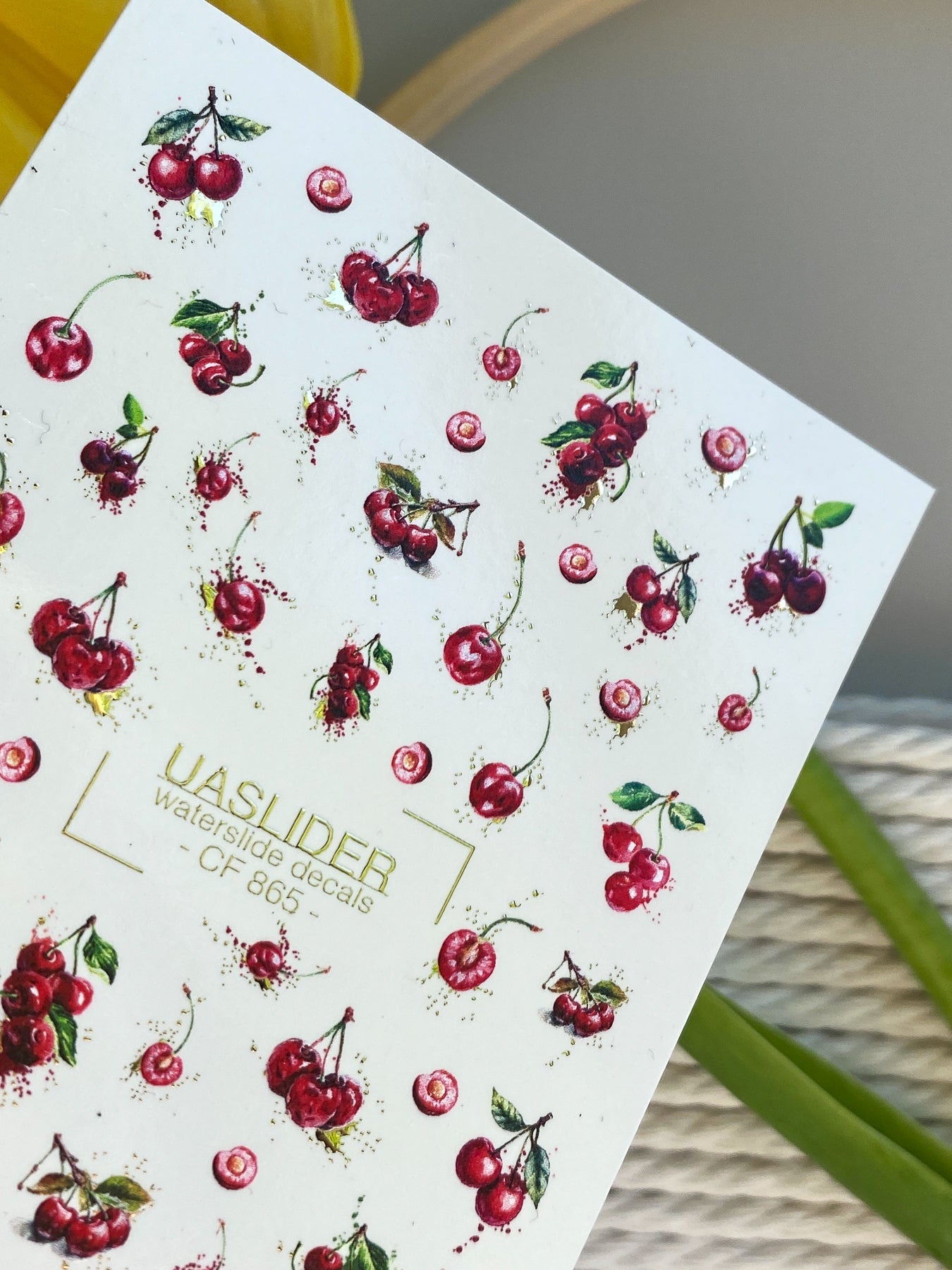 Cherry Nail Decals — Red Cherries with Gold Foil Splashes | CF - 865 - UASLIDER