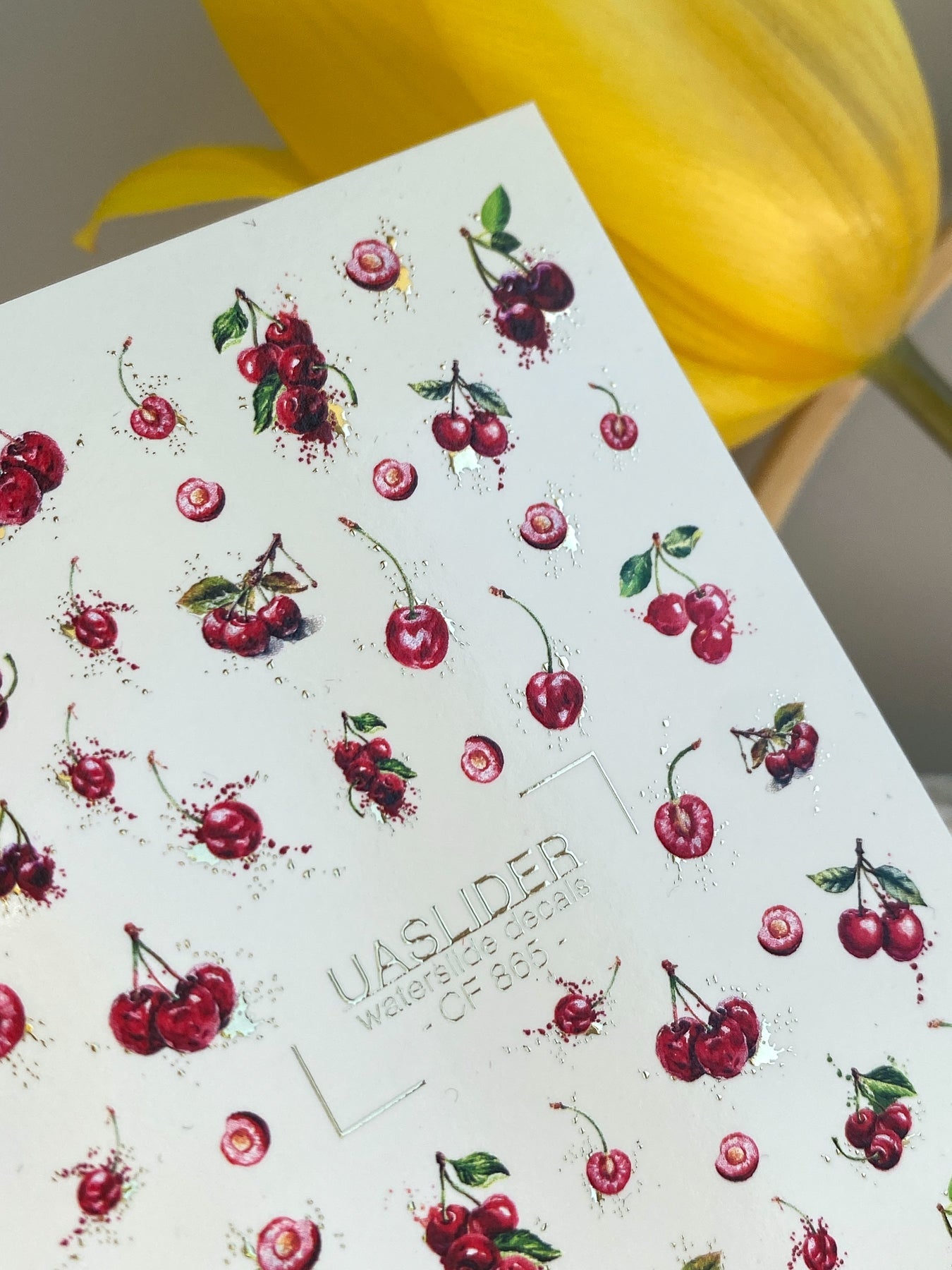Cherry Nail Decals — Red Cherries with Gold Foil Splashes | CF - 865 - UASLIDER