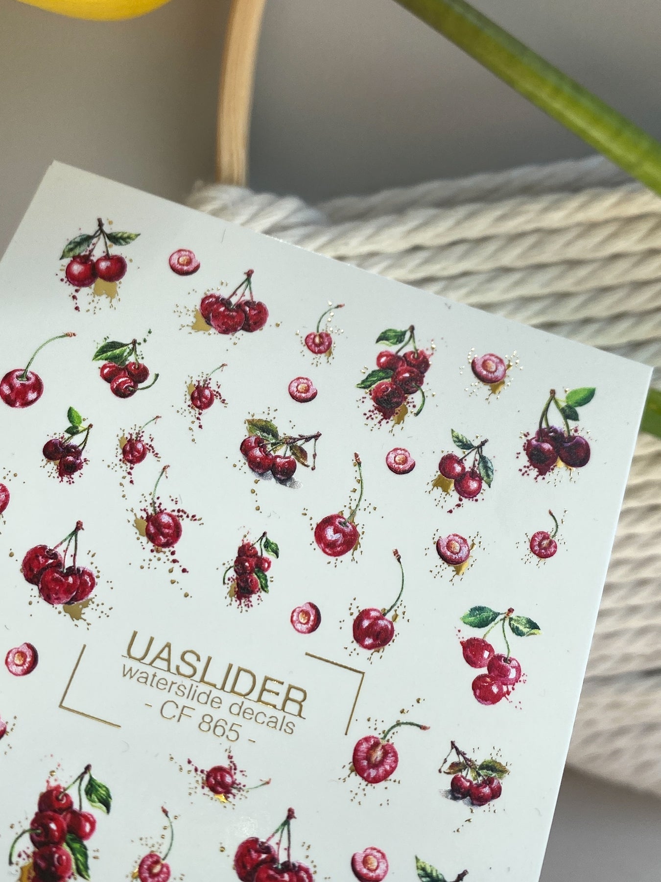 Cherry Nail Decals — Red Cherries with Gold Foil Splashes | CF - 865 - UASLIDER