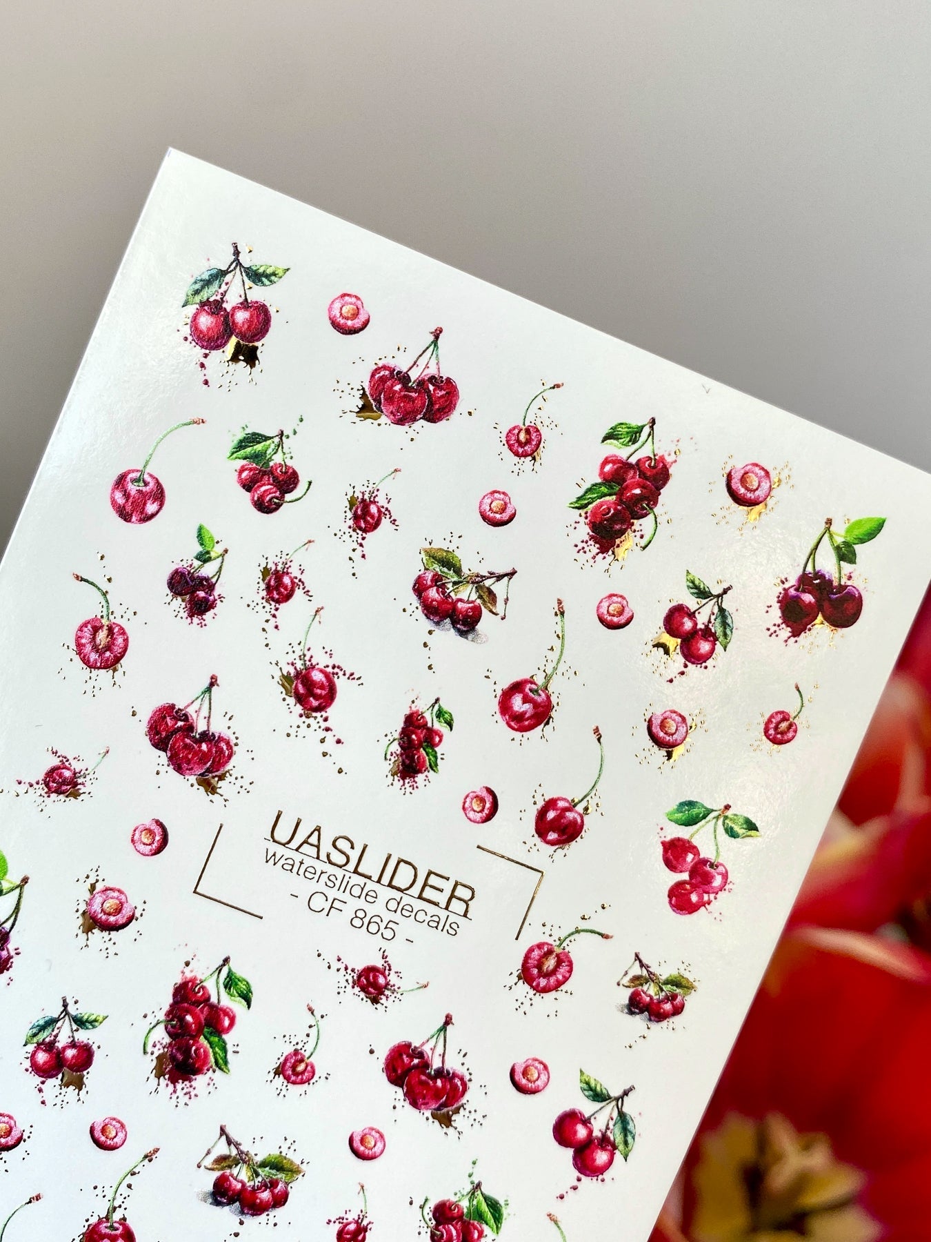 Cherry Nail Decals — Red Cherries with Gold Foil Splashes | CF - 865 - UASLIDER