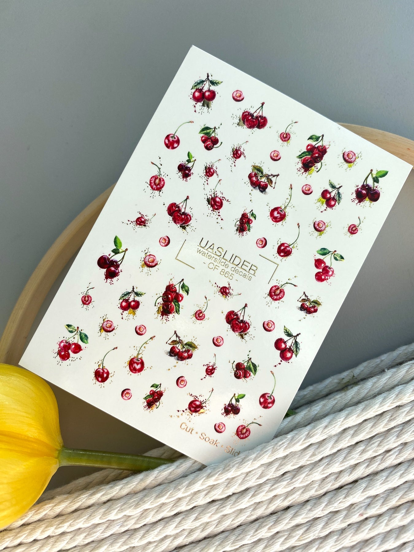 Cherry Nail Decals — Red Cherries with Gold Foil Splashes | CF - 865 - UASLIDER