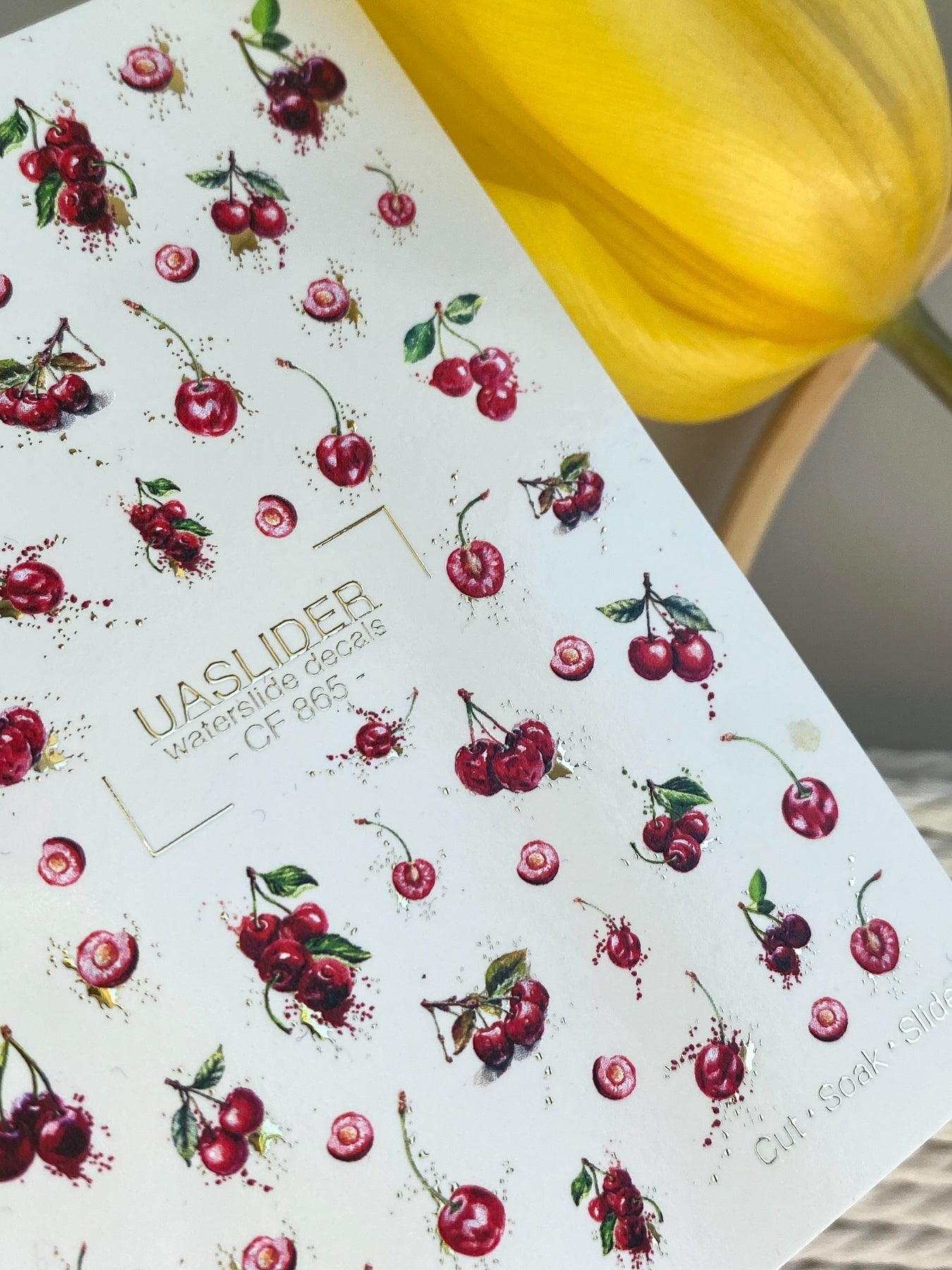 Cherry Nail Decals — Red Cherries with Gold Foil Splashes | CF - 865 - UASLIDER