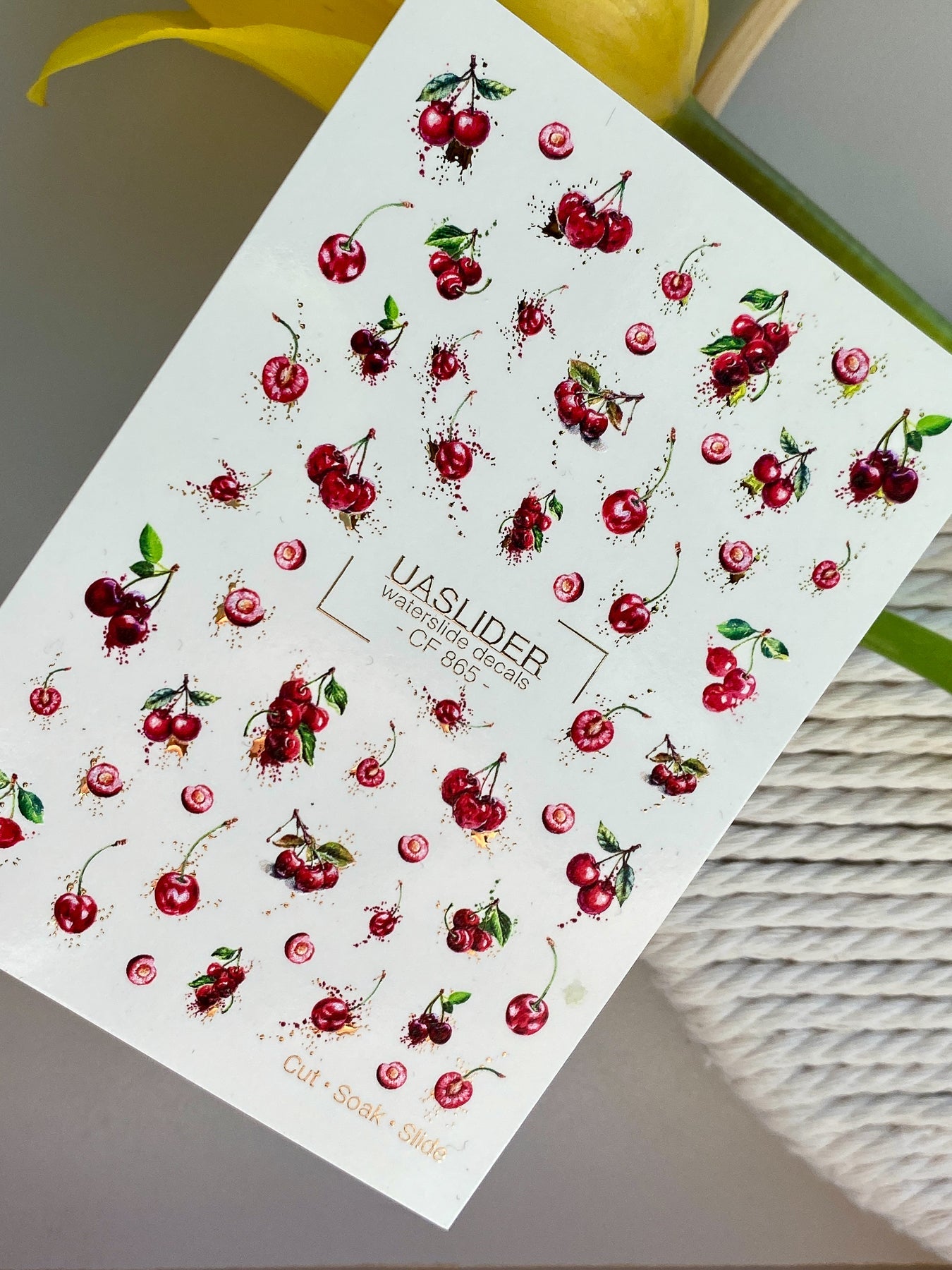 Cherry Nail Decals — Red Cherries with Gold Foil Splashes | CF - 865 - UASLIDER