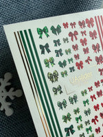 Christmas Bow Nail Decals — Red & Green Bows, Gold Foil Lines | CF - 796 - UASLIDER