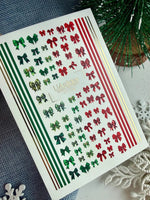 Christmas Bow Nail Decals — Red & Green Bows, Gold Foil Lines | CF - 796 - UASLIDER