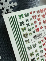 Christmas Bow Nail Decals — Red Green Satin Bows Stripes No Cut | NCg - 163 - UASLIDER