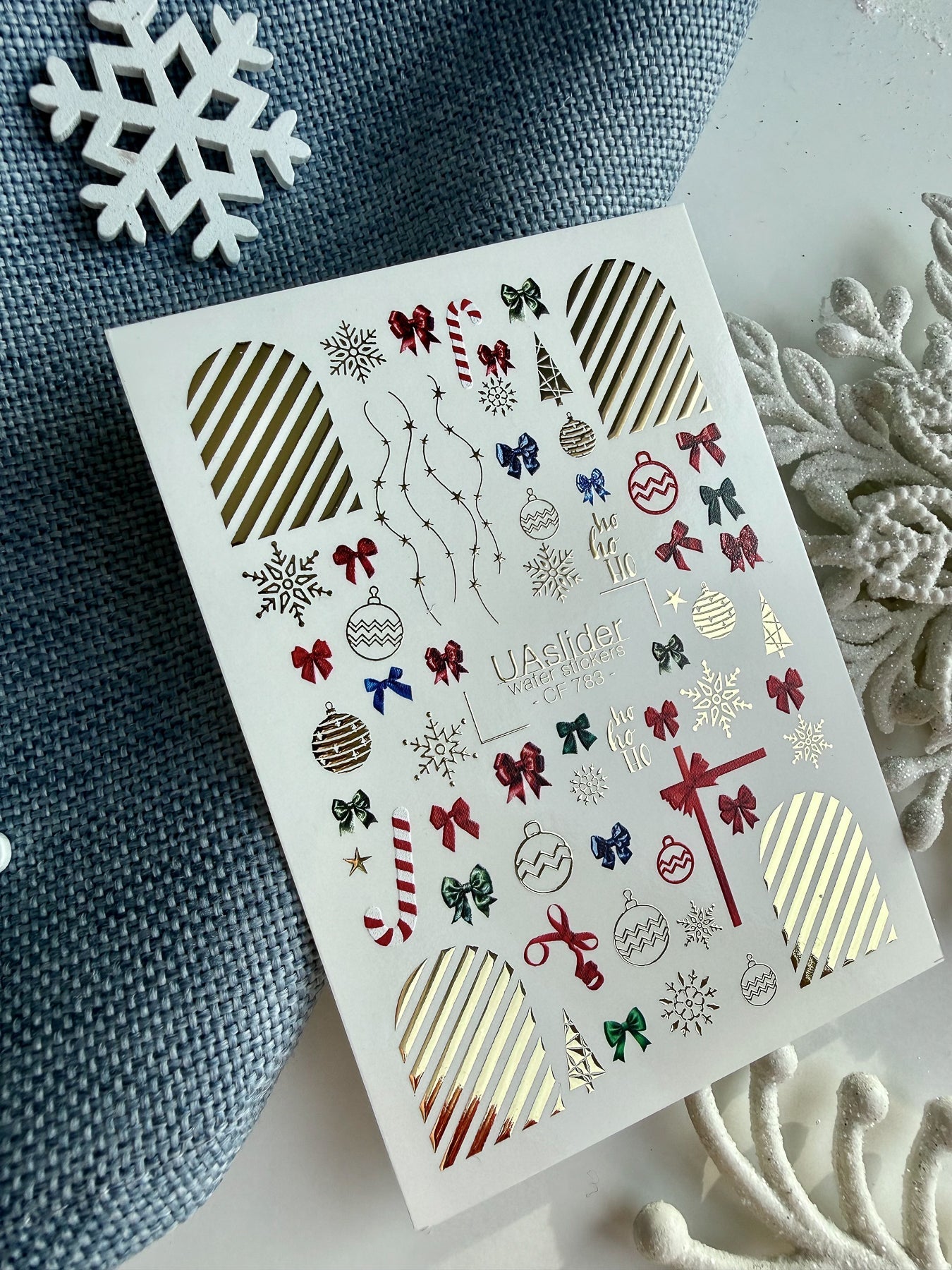 Christmas Bow & Ornament Nail Decals — Gold Foil Holiday | CF - 783 - UASLIDER