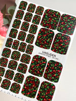 Christmas Holly Pedicure Nail Wraps — Red & Green Ribbons | pw-343 - UASLIDER