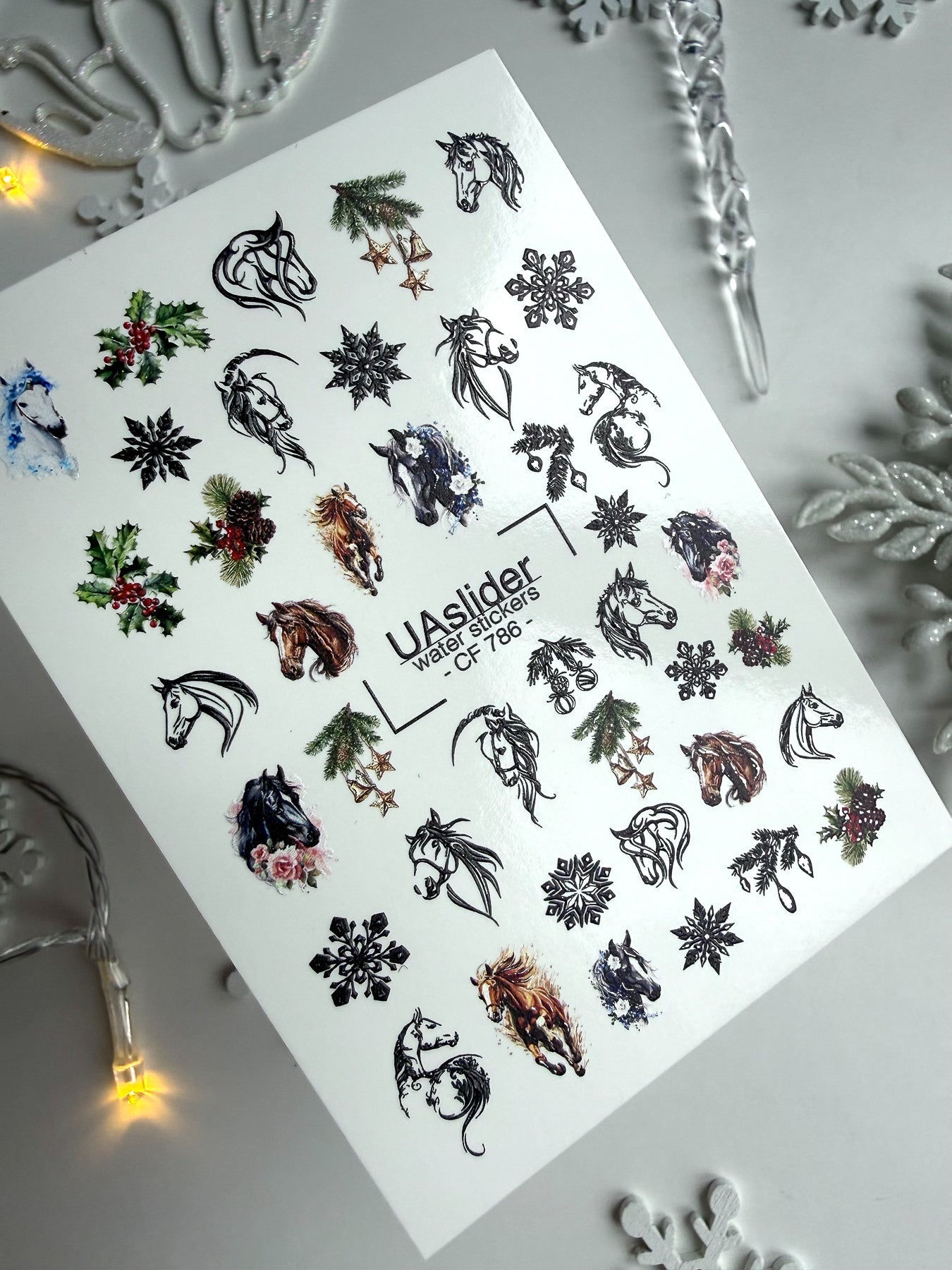 Christmas Horse Nail Decals — Holiday Floral & Gold Foil | CF - 786 - UASLIDER