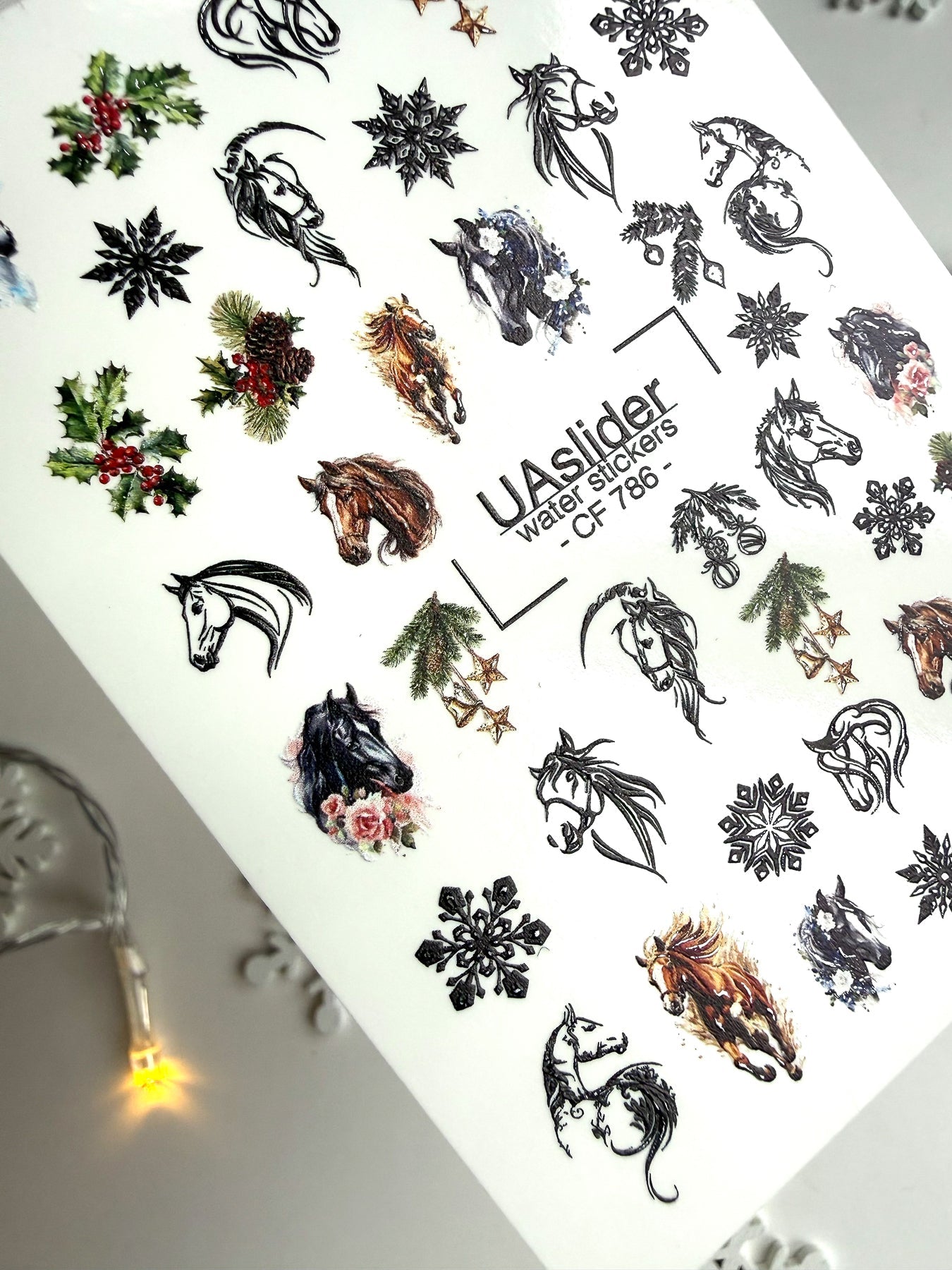 Christmas Horse Nail Decals — Holiday Floral & Gold Foil | CF - 786 - UASLIDER