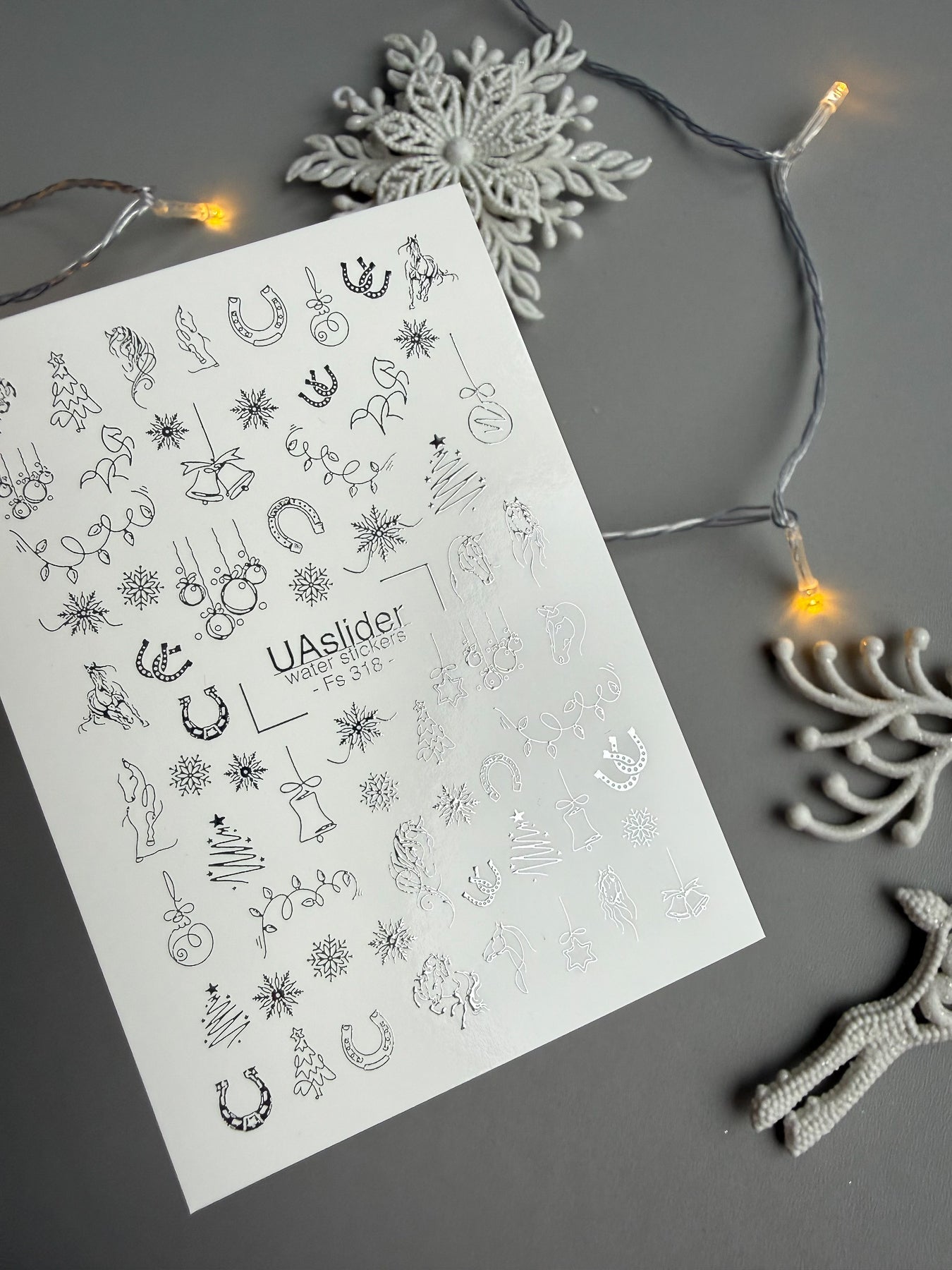 Christmas Nail Decals — Horses, Horseshoes & Silver Foil Line Art | Fs-318 - UASLIDER