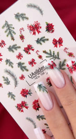 Christmas Nail Decals — Pine Branches Poinsettia Bows No Cut | NCs - 158 - UASLIDER