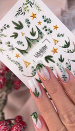 Christmas Nail Decals — Pine, Eucalyptus & Gold Foil Stars | CF - 771 - UASLIDER