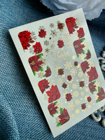 Christmas Nail Decals — Poinsettia Full Nail & Gold Foil Snowflakes | CF-758 - UASLIDER