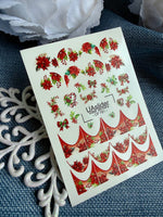 Christmas Nail Decals — Poinsettia & Holly with Gold Foil | CF - 761 - UASLIDER