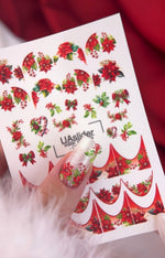 Christmas Nail Decals — Poinsettia & Holly with Gold Foil | CF - 761 - UASLIDER