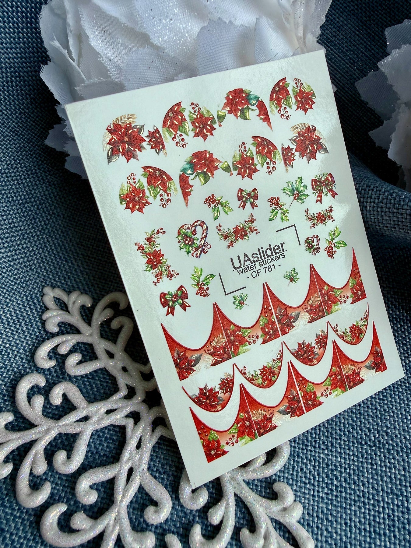 Christmas Nail Decals — Poinsettia & Holly with Gold Foil | CF - 761 - UASLIDER